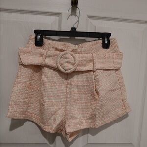 Chic High Waist Tweed Shorts in Soft Pink